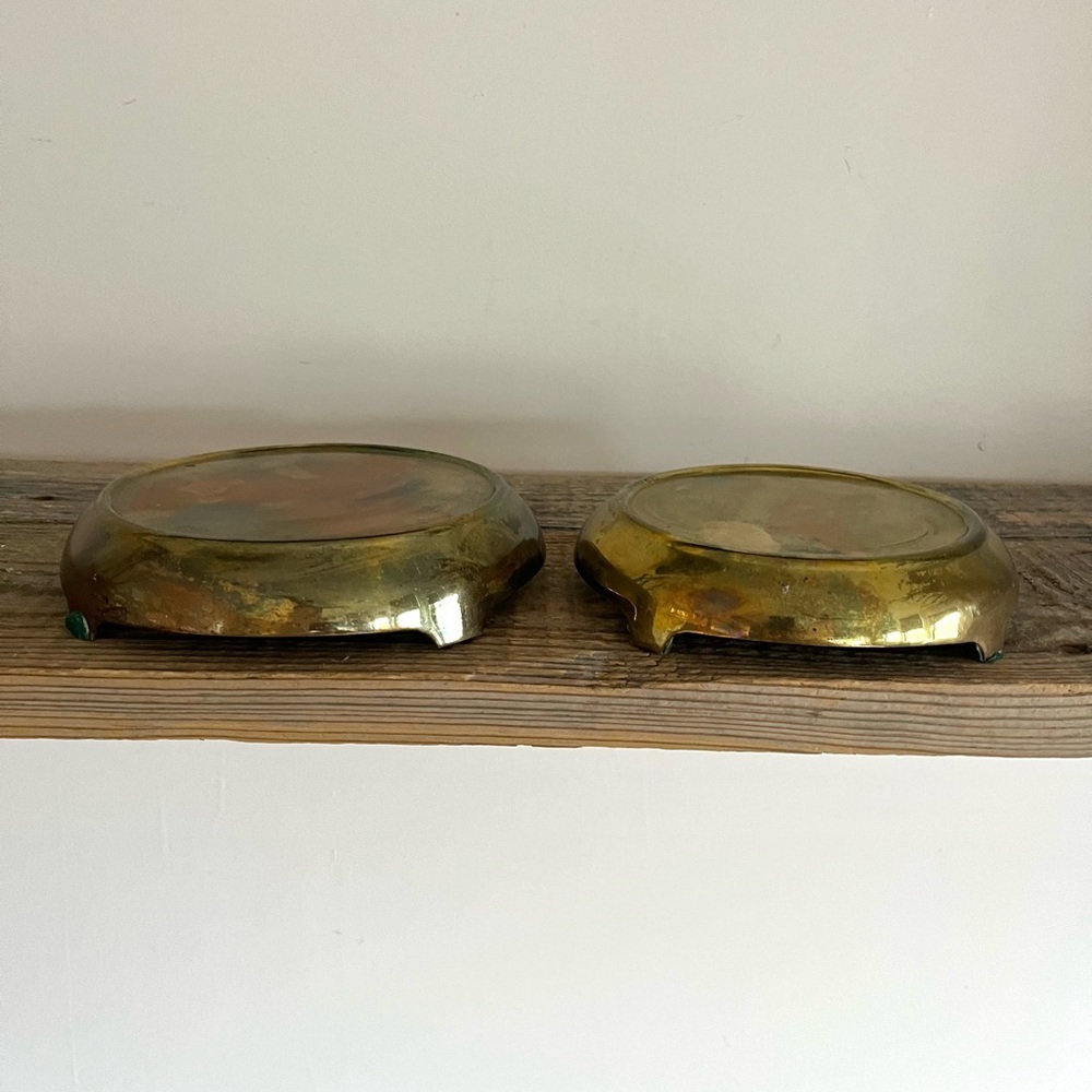 Solid brass pillar candle holders set 2 - Picture 2 of 6